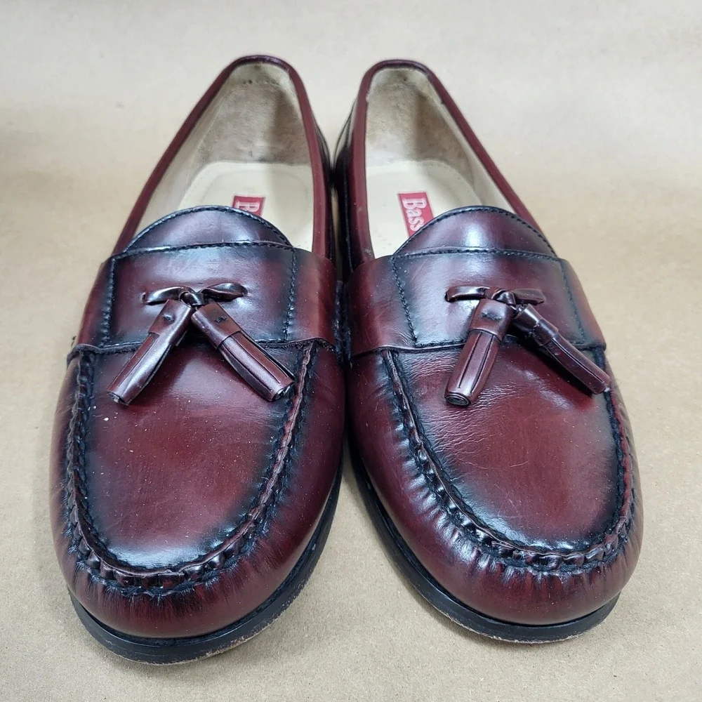 Bass Harrison Tassel Loafers Dress Shoes Mens 8.5 EE Burgundy Leather Slip On